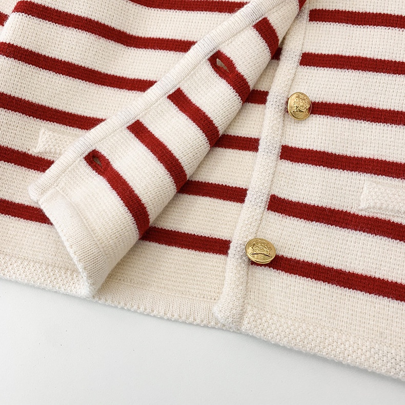 Đen Áo Khoác cardigan Dệt Kim Dáng Ngắn Cổ Tròn Kẻ Sọc Thời Trang Mùa Thu 2023