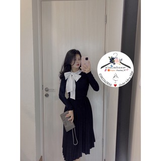 Áo Len Thun Đen Cổ Nơ Trắng( kèm ảnh thật shop chụp)