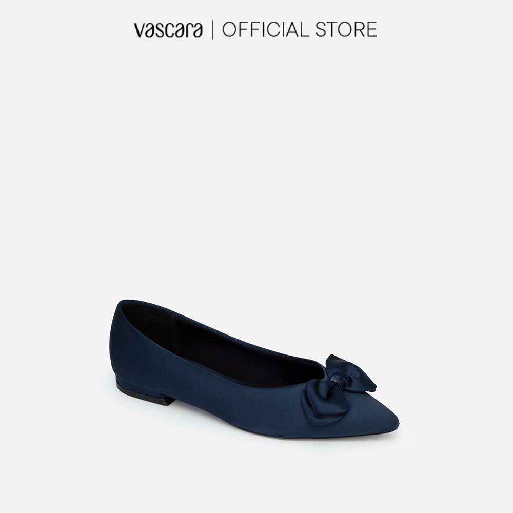 Vascara Giày Bít Mũi Nhọn Satin Phối Nơ BMN 0494 Màu Xanh