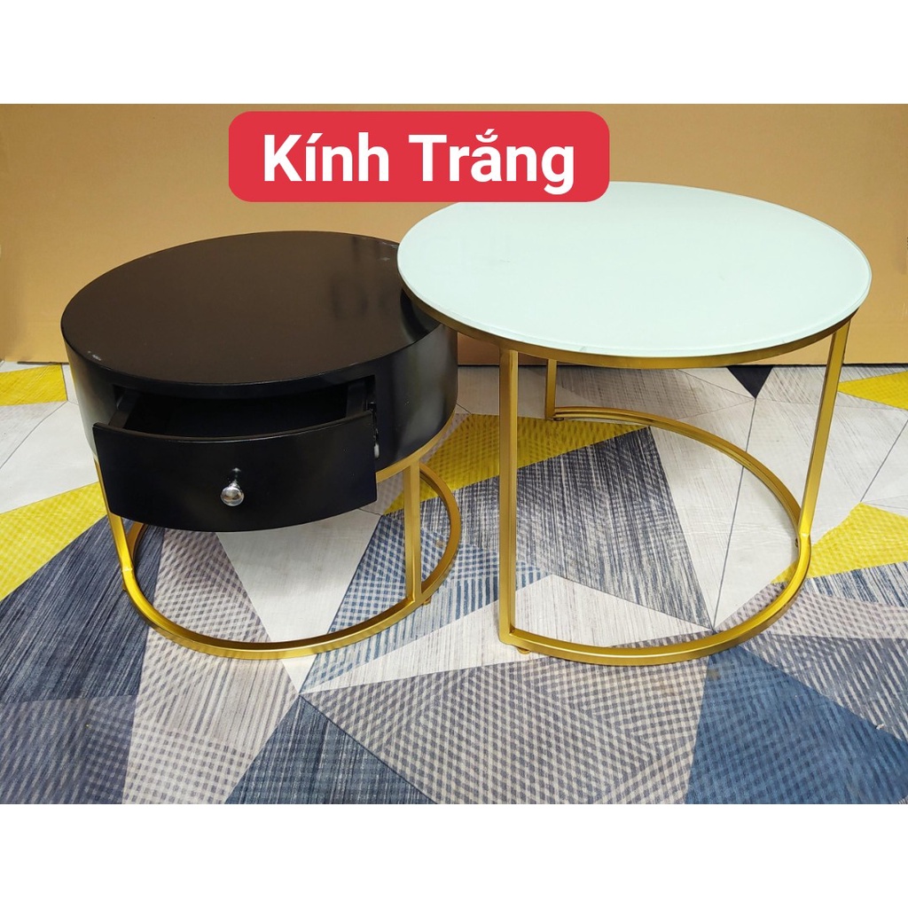 Bộ 2 bàn trà, Sofa mặt kính cường lực 10mm khung sắt sơn tĩnh điện