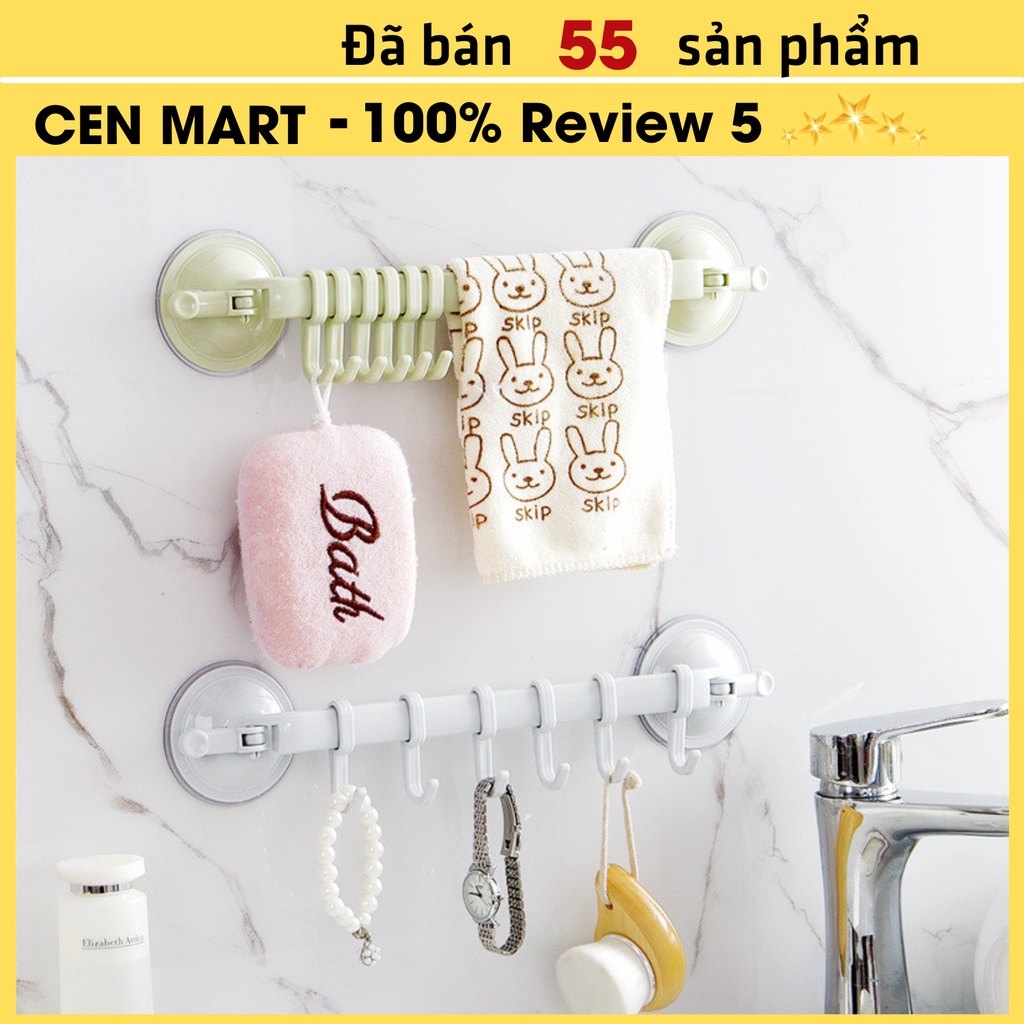 Thanh móc treo quần áo Cen Mart khăn lau nhà bếp 6 móc đa năng siêu bền siêu hút chân không, đồ dùng nhà bếp