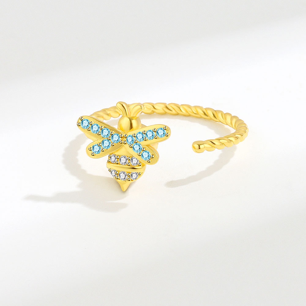 Nhẫn Hở Hình Ong Đính Đá Zircon Thiết Kế Xoay Sáng Tạo Cho Nữ