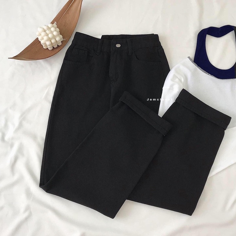 Set 3 món jean baggy đen+ croptop rua+ yếm trong TTS778