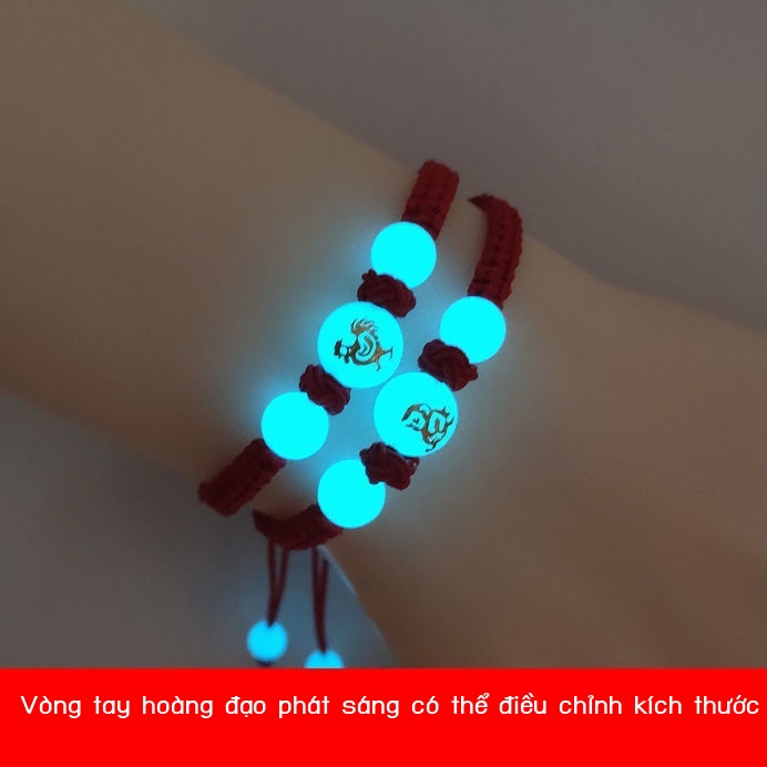 Vòng tay 12 cung hoàng đạo Sợi dây đỏ dệt tay Hạt dạ quang cho các cặp đôi nam nữ