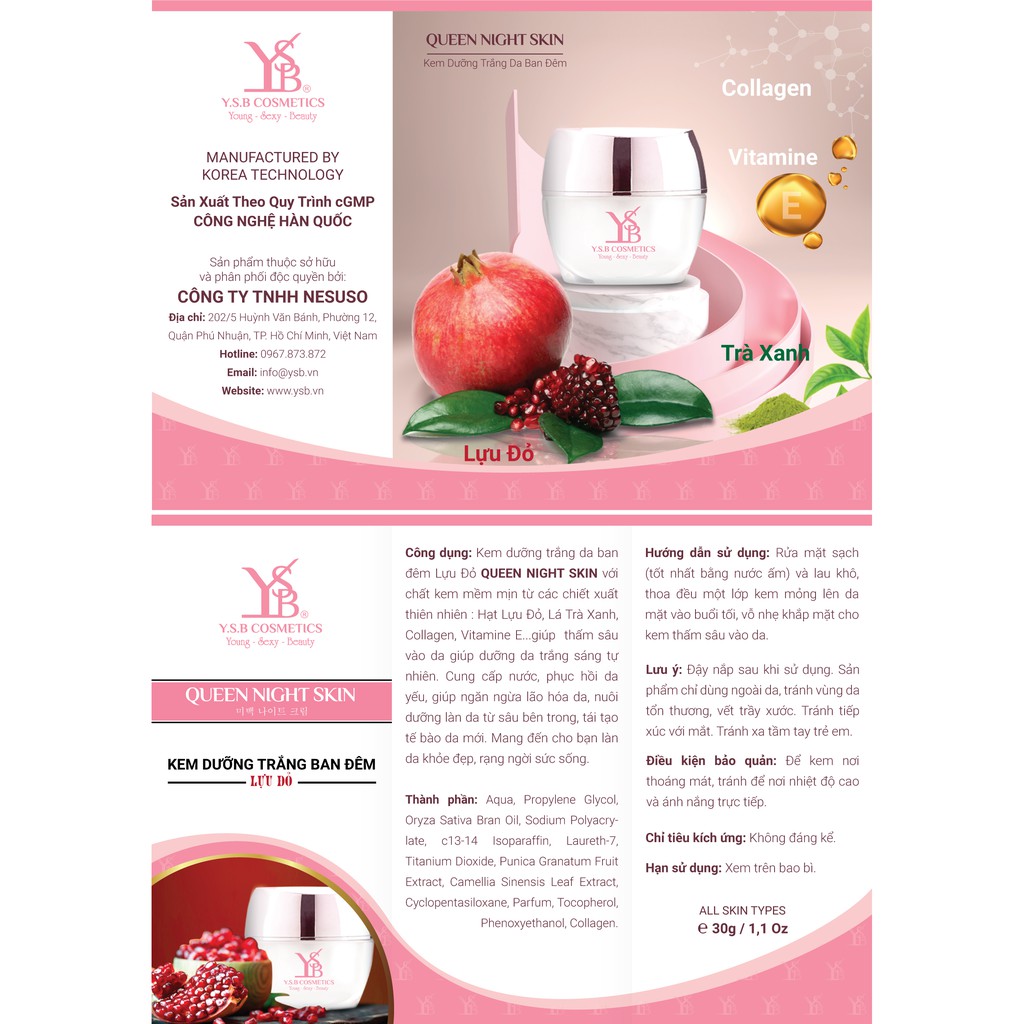 Kem dưỡng trắng da ban đêm Lựu Đỏ QUEEN NIGHT SKIN