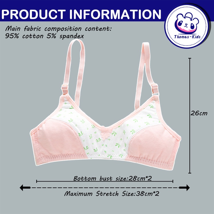 Áo Ngực Không Đệm 100% Cotton Có Dây Điều Chỉnh Cho Tuổi Teen 8-16