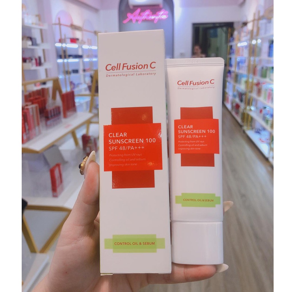 MẪU MỚI - Kem Chống Nắng Cell FUSION C Clear Sunscreen Cho Da Dầu Mụn - TUÝP XANH