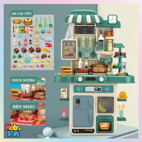 Đồ Chơi Nhà Bếp Cao 70CM, Mô Phỏng Đồ Dùng 48 Món Nhà Bếp Nấu Ăn Giúp Bé Phát Triển Nhiều Kỹ Năng