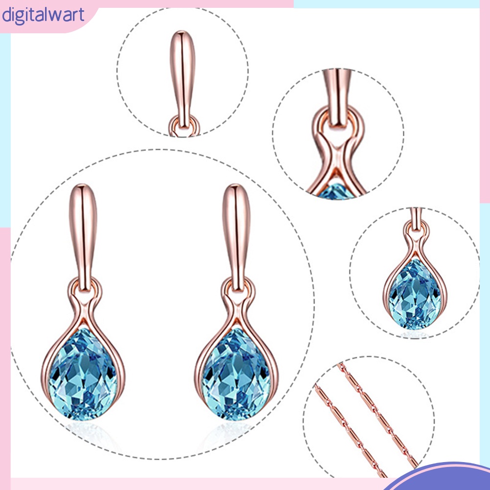Bộ Vòng cổ + Bông Tai Đính Đá Hình Giọt Nước Cho Nữ