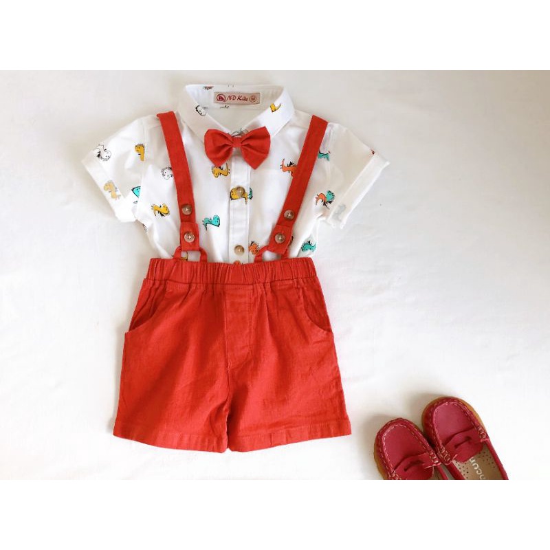 Bộ yếm vest gile bé trai đầy tháng thôi nôi họa tiết khủng long con dễ thương 5-12kg