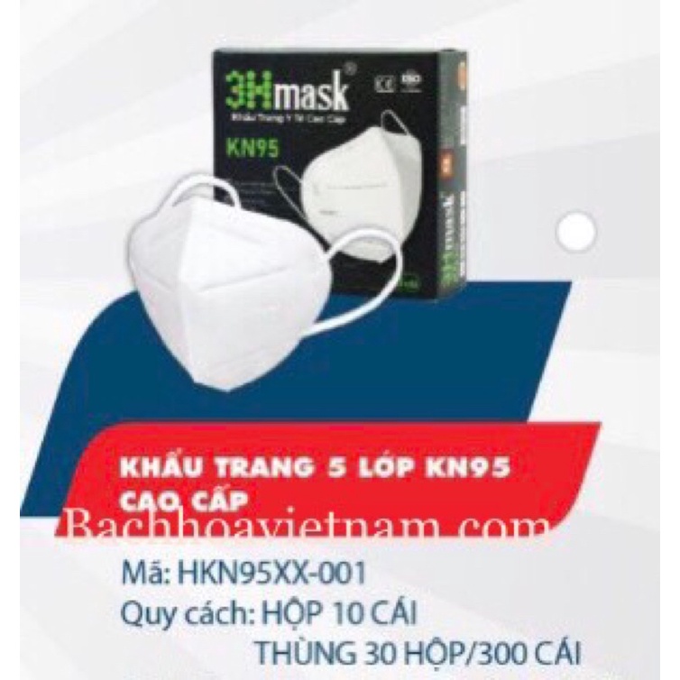 Khẩu trang 5 lớp Vĩnh Tiến 3H Mask KN95 (1 hộp 10 cái)|ôm kín mặt|Không lem son|Dễ hít thở|kháng khuẩn, 3Hmask