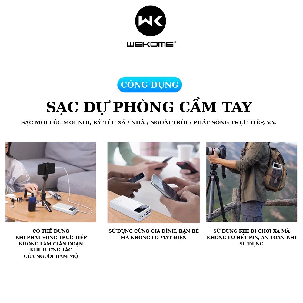 Pin sạc dự phòng thông minh 50000mAh Wekome WP171 tích hợp đèn pin, màn hình LED