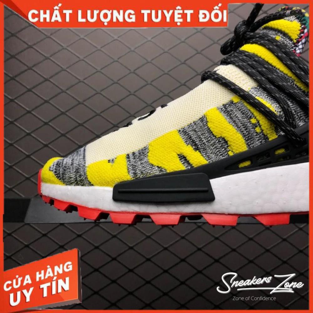 (FREE SHIP + HỘP + QUÀ) Giày thể thao NMD Human Race Solar HU 3MPOW3R 1N5P1RE vàng xám đế đỏ siêu đẹp cho nam và nữ ◦