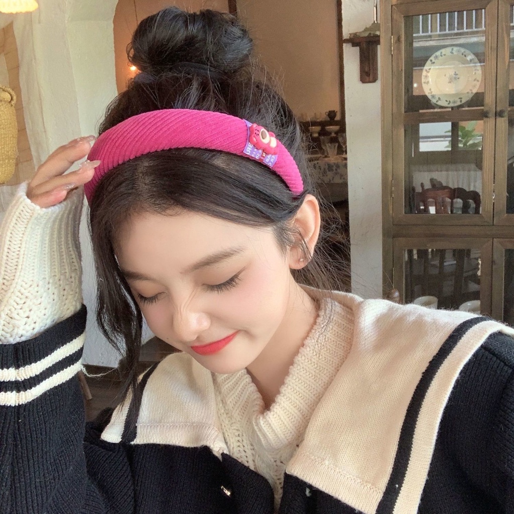 Băng Đô Cài Tóc Bản Rộng Đính Hình Gấu/ Dâu Tây Dễ Thương Phong Cách Nhật Hàn Cho Bé Gái