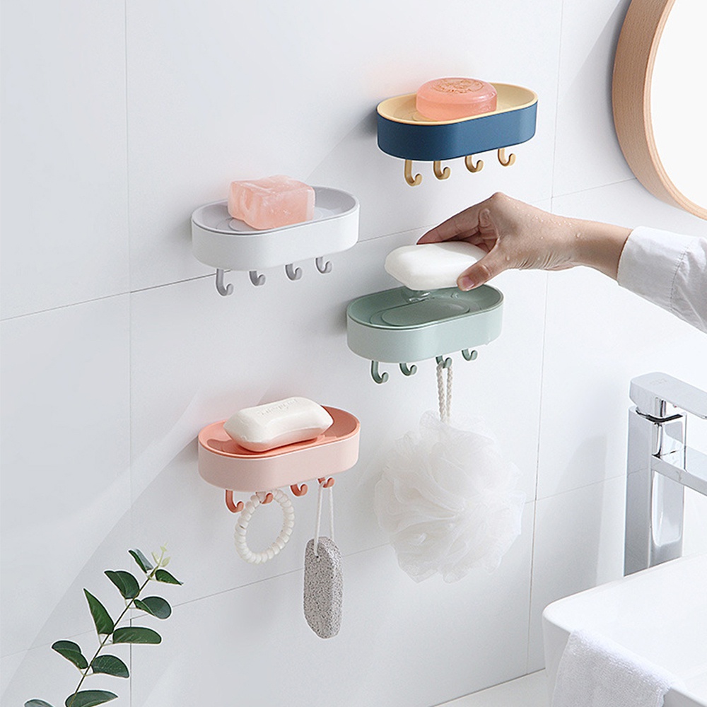Hộp Đựng Xà Phòng Gắn Tường Có Móc Treo Tiện Dụng Cho Nhà Tắm