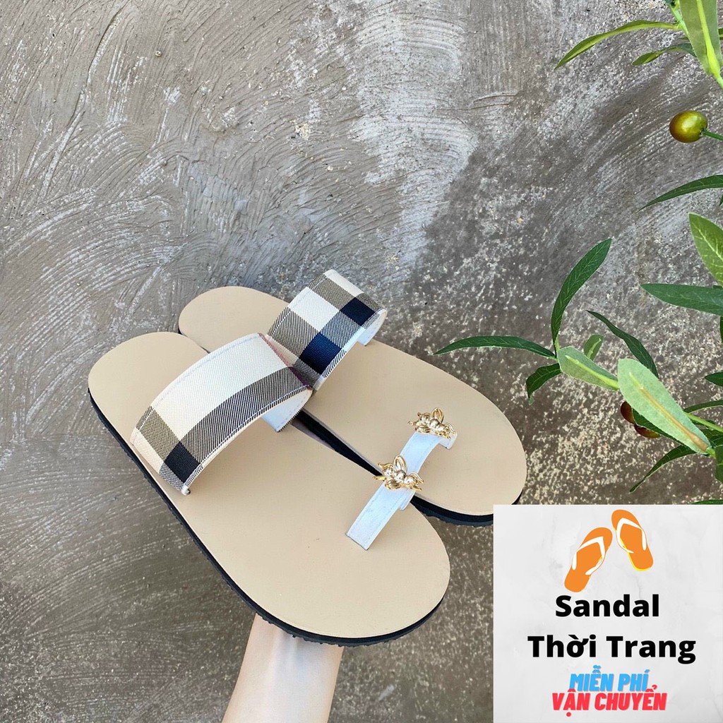 Dép sandal nữ xỏ ngón đế cứng kem, sandalthoitrang full size 30-44