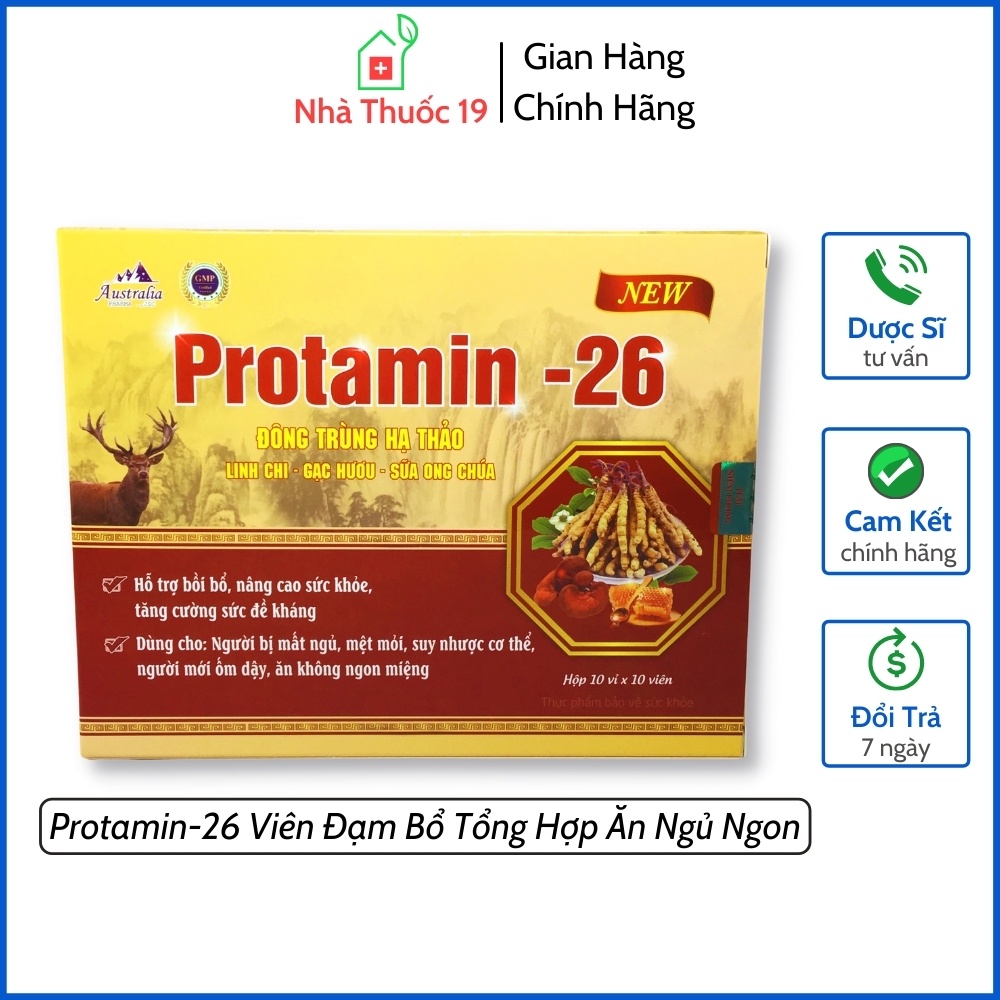 Viên Đạm Bổ Tổng Hợp Protamin 26 NEW - Đạm Tổng Hợp Bồi Bổ Cơ Thể, Tăng Cường Sức Khỏe Ăn Ngon Ngủ Ngon (Hộp 100 viên)