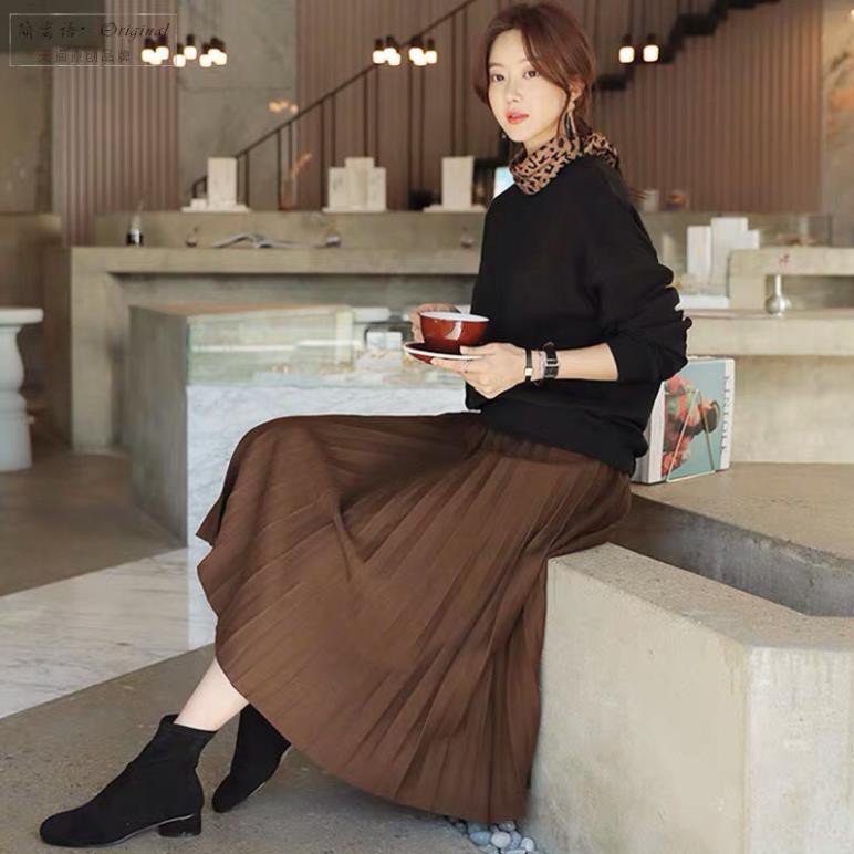 Chân Váy Xếp Ly Dài ,Váy Nữ Dập Ly Trơn Dài Dáng Hàn