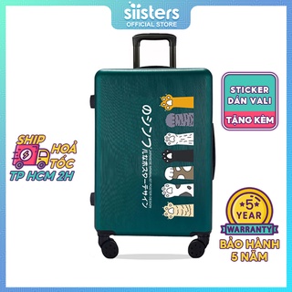 Vali Kéo Du Lịch Nhựa PC ABS Size 20/24/26 inch In Hình Núm Tay Mèo Màu Đen Trắng Xanh Lá