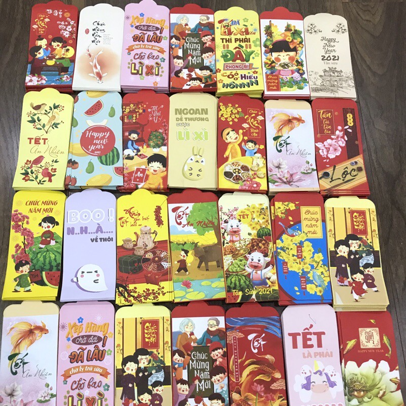 COMBO 10 bao lì xì Tết có kèm túi bóng kính - Hàng đẹp siêu dày dặn - Họa tiết ngẫu nhiên