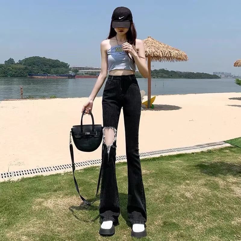 COZOK Quần Jean Rách Lưng Cao Dáng Ôm Hợp Thời Trang