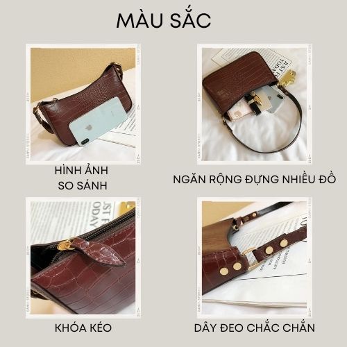 Túi xách nữ kẹp nách đeo vai da PU vân da cá sấu ROSASO TX47