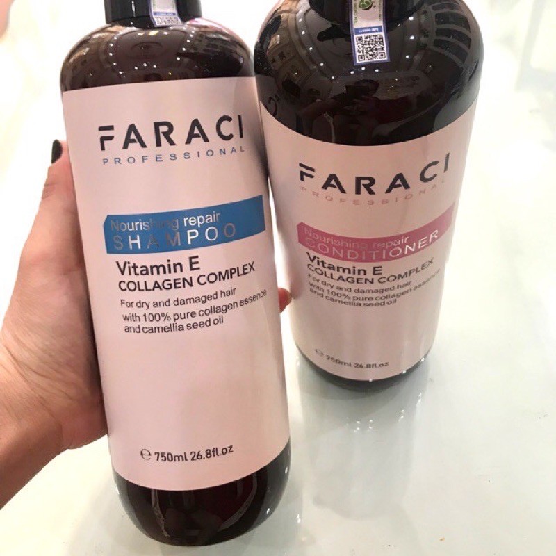 Dầu gội xả Faraci phục hồi tóc hư tổn hương nước hoa cho tóc thơm mềm mượt cặp 750ml