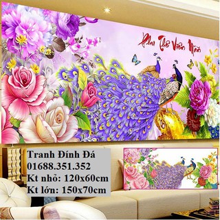 tranh đính đá đôi chim công phu thê viên mãi kt 1m5