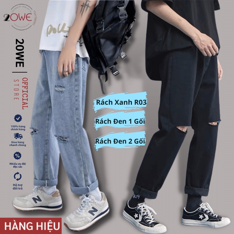 quần bò jean baggy nam rách gối RG-03 ống suông, rộng 20WE style hàn quốc 2021