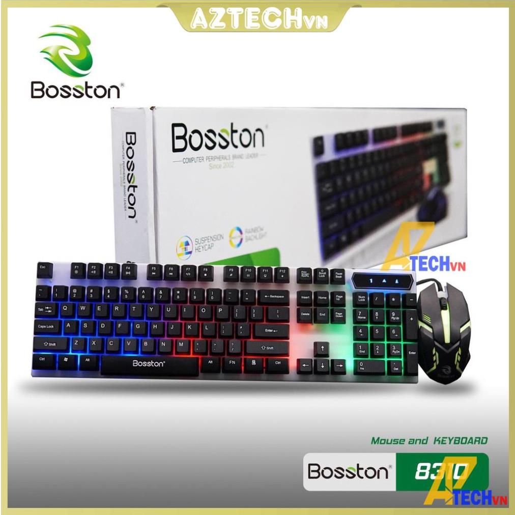 COMBO BỘ BÀN PHÍM KÈM CHUỘT BOSSTON 8310 GIẢ CƠ ĐÈN LED ĐA MÀU - BẢO HÀNH 12 THÁNG