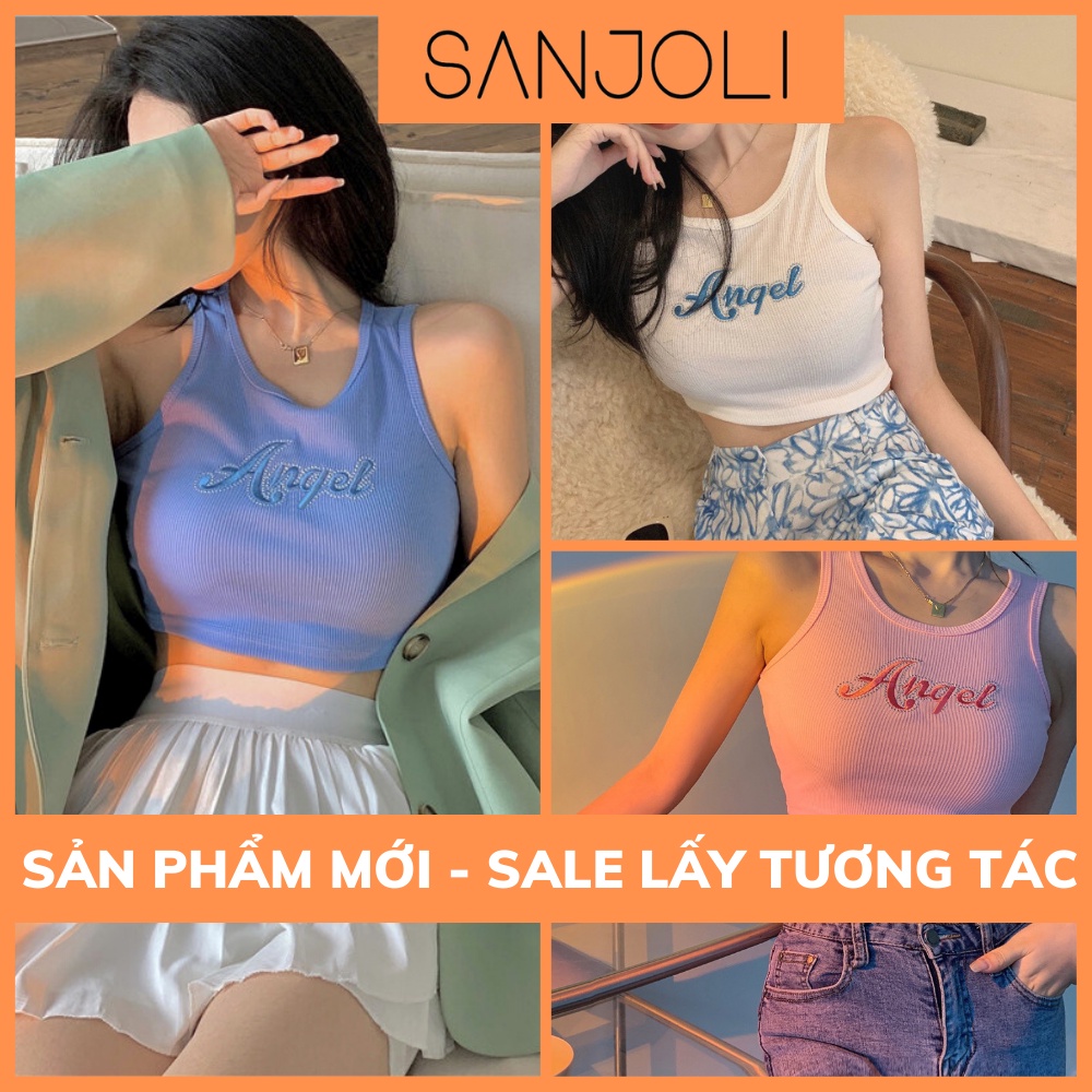 Áo Croptop Nữ SANJOLI Áo Croptop Ôm Ba Lỗ Kiểu Họa Tiết Trơn Basic Chữ Angel Phong Cách Hàn Quốc Ulzzang Năng Động AO063 | BigBuy360 - bigbuy360.vn