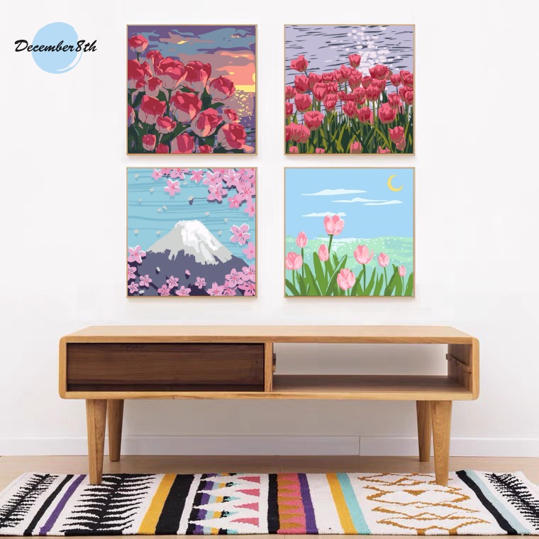 Tranh sơn dầu số hóa KÈM KHUNG mini nhỏ 20x20 cặp đôi theo yêu cầu phong cảnh anime phật giáo - Tranh tô màu theo số