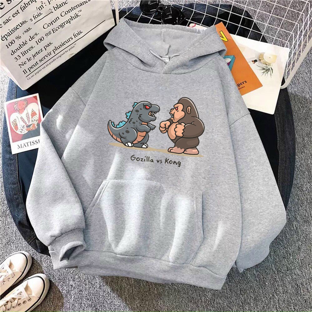 Áo Hoodie nam nữ in hình Gozilla và Kong dễ thương, chất nỉ dày dặn, hợp làm áo cặp William - DS154