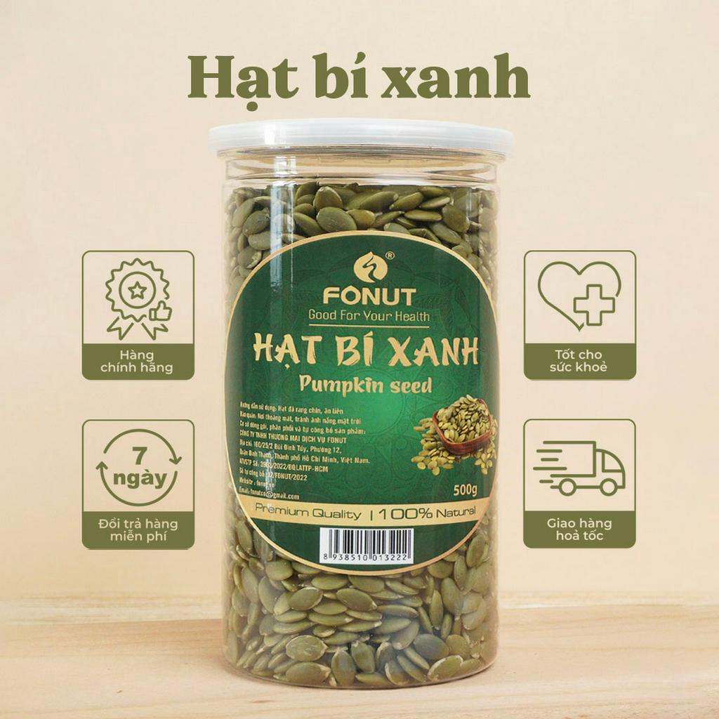Hạt bí xanh tách vỏ FONUT hũ 500g - 250g sấy giòn nguyên vị hạt to đều hàng loại 1