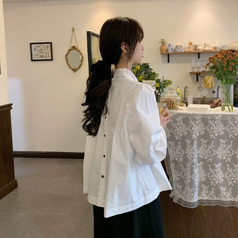 áo babydoll xếp li ngực cúc lưng ulzzang áo kiểu nữ