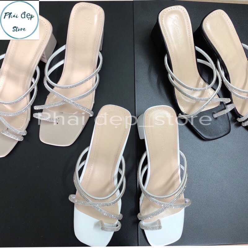 Giày sandal nữ cao gót 5 phân , Dép nữ sỏ ngón quai đính đá sang trọng rễ phối đồ S06