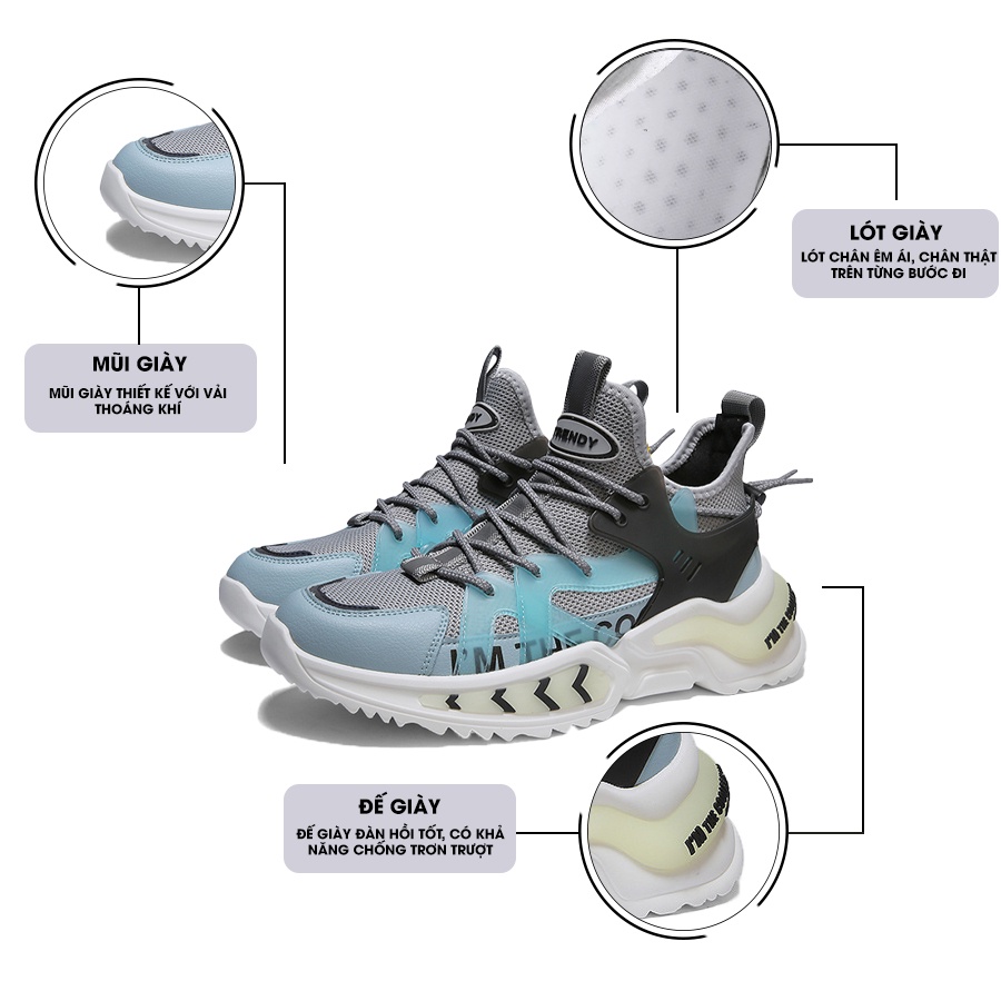 Giày Thể Thao Nam GEMI - Sneaker Màu Trắng - Đen - Xám, Giày Thể Thao Hoạt Động Ngoài Trời - G5095