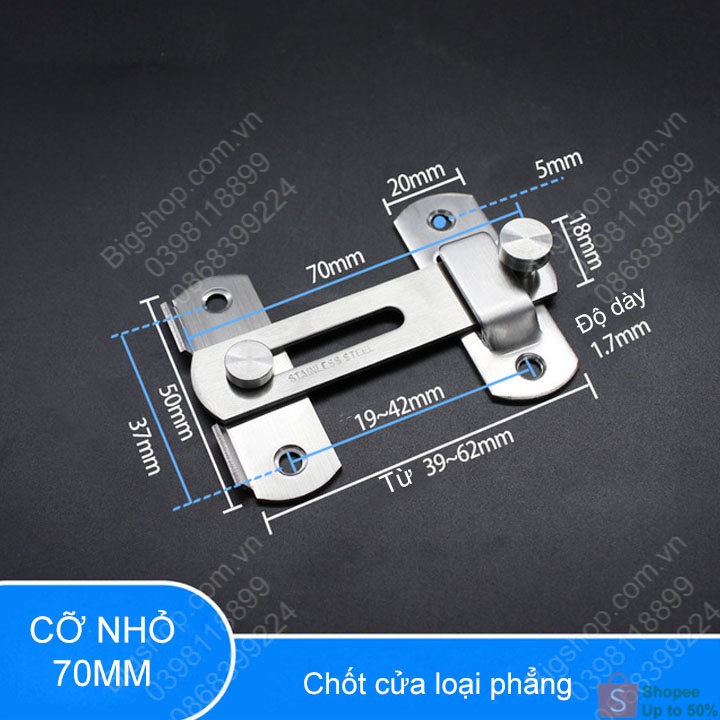 Bộ khóa cài cửa trượt, cửa lùa có then cài bằng inox 201 không gỉ, chắc chắn