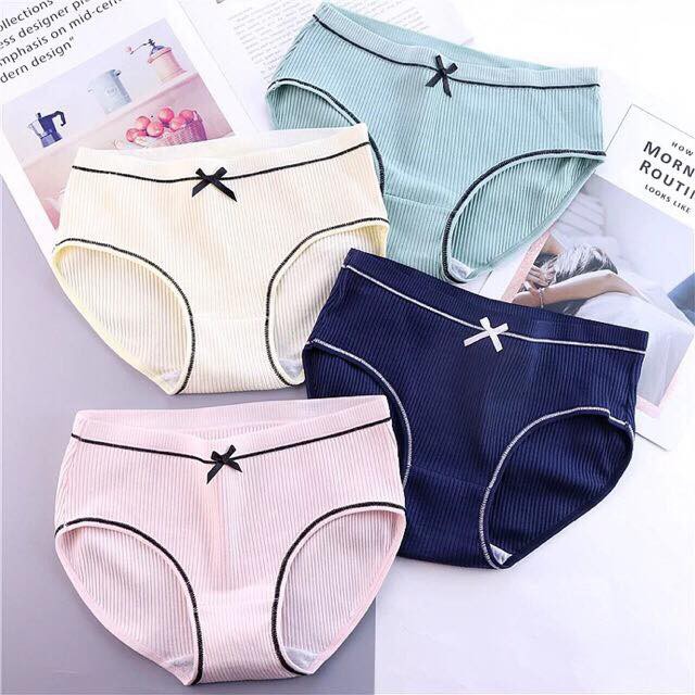 ( Anannshop ) Quần lót gân tăm đính nơ kháng khuẩn cao cấp freesize 42kg-53kg