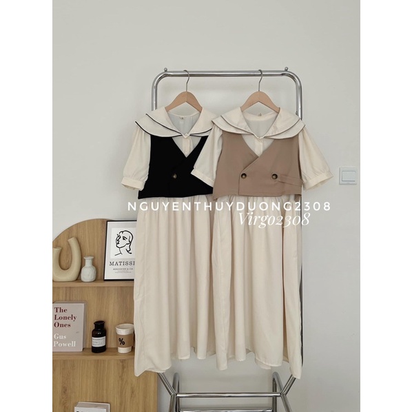 [HÀNG SẴN]SET VÁY CỔ SEN 2 TẦNG MIX GILE style Ulzzang