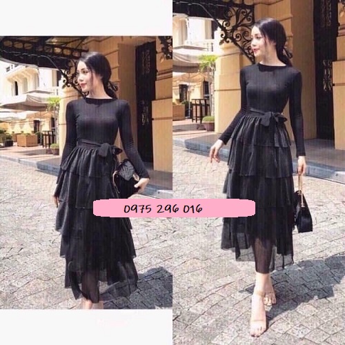 Chân váy CHIPXINHXK 5 tầng cột nơ duyên dáng chất voan nhũ