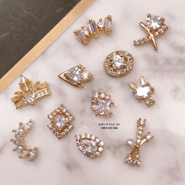 Set 3 viên charm Hàn Quốc cao cấp trang trí móng tay lấp lánh sang chảnh