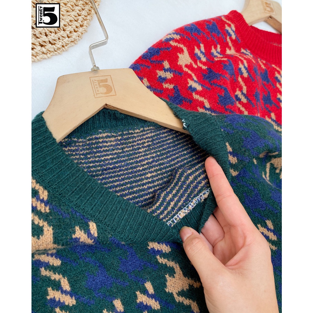 Áo len nữ sợi dệt, chất mềm, cổ tròn, họa tiết thổ cẩm Twentyfive 3545 | BigBuy360 - bigbuy360.vn