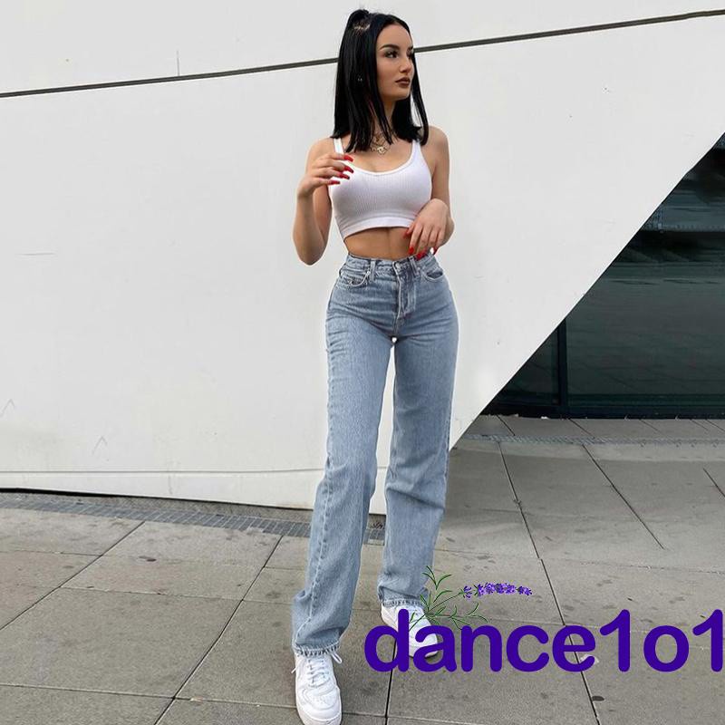 Quần Jean Dài Lưng Cao Ống Đứng In Hình Bướm Thời Trang Cho Nữ