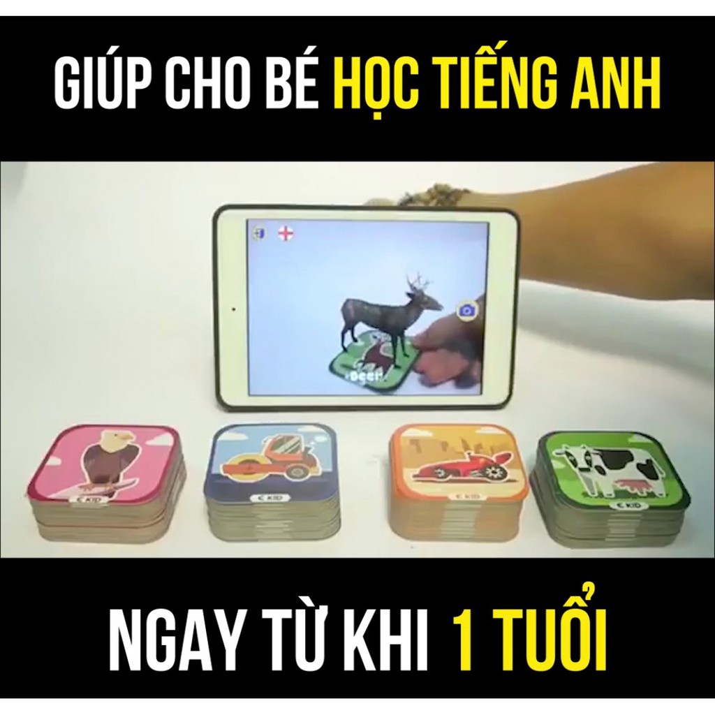 - Thẻ Học Tiếng Anh 3D, Thẻ Học Thông Minh Ekidar 96 tấm thẻ cúng ( Chủ đề Động vật và Giao Thông )