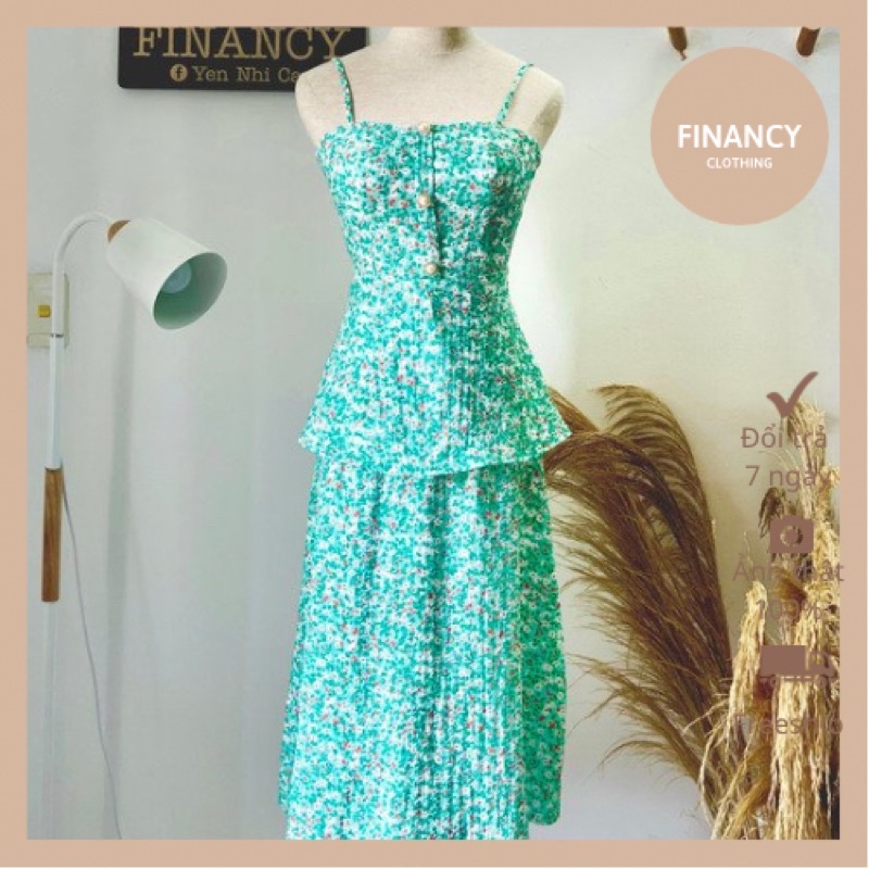 Váy 2 dây hoa nhí dáng dài cổ điển phong cách retro nữ tính FINANCY VT03 | BigBuy360 - bigbuy360.vn
