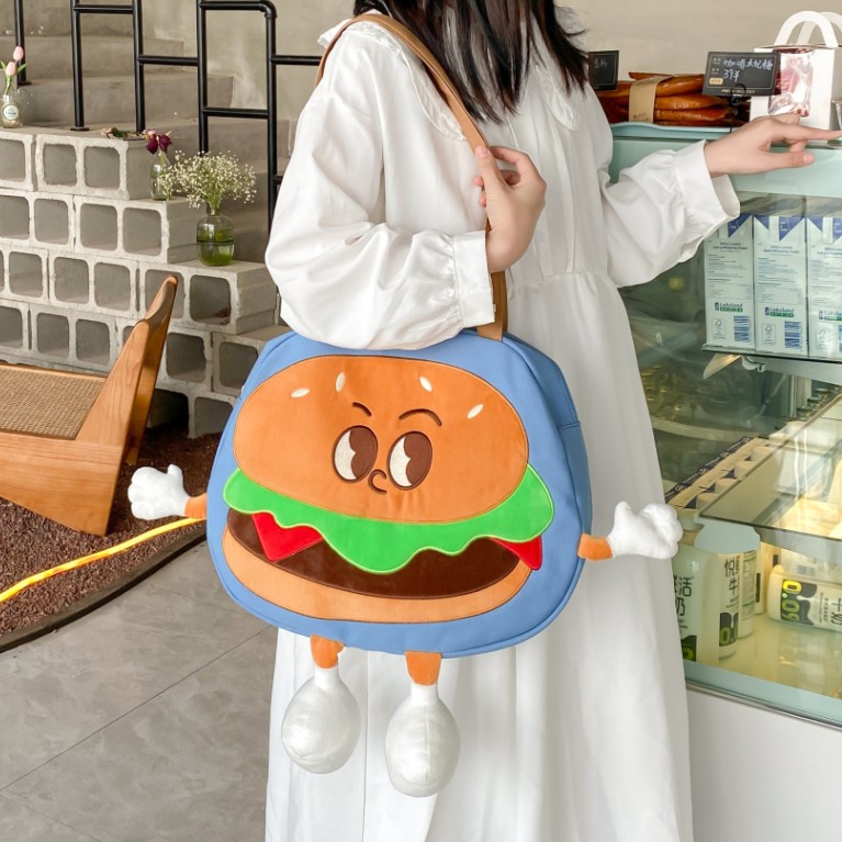 Hamburger màu xanh túi vải công suất lớn cô gái dễ thương phim hoạt hình một vai báo cáo học sinh lớp Tott túi