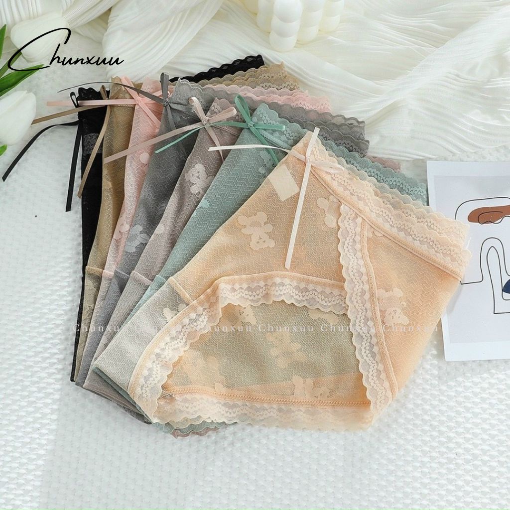 Quần lót ren nữ cao cấp Chunxuu chất liệu mềm mại, họa tiết gấu phối nơ dễ thương - QC106