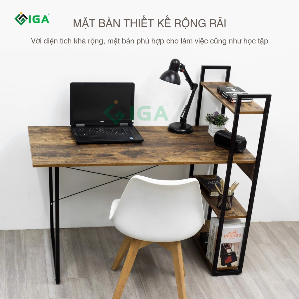 [HỎA TỐC]Bàn làm việc, bàn học khung đen mặt gỗ cháy chính hãng.GM12.08