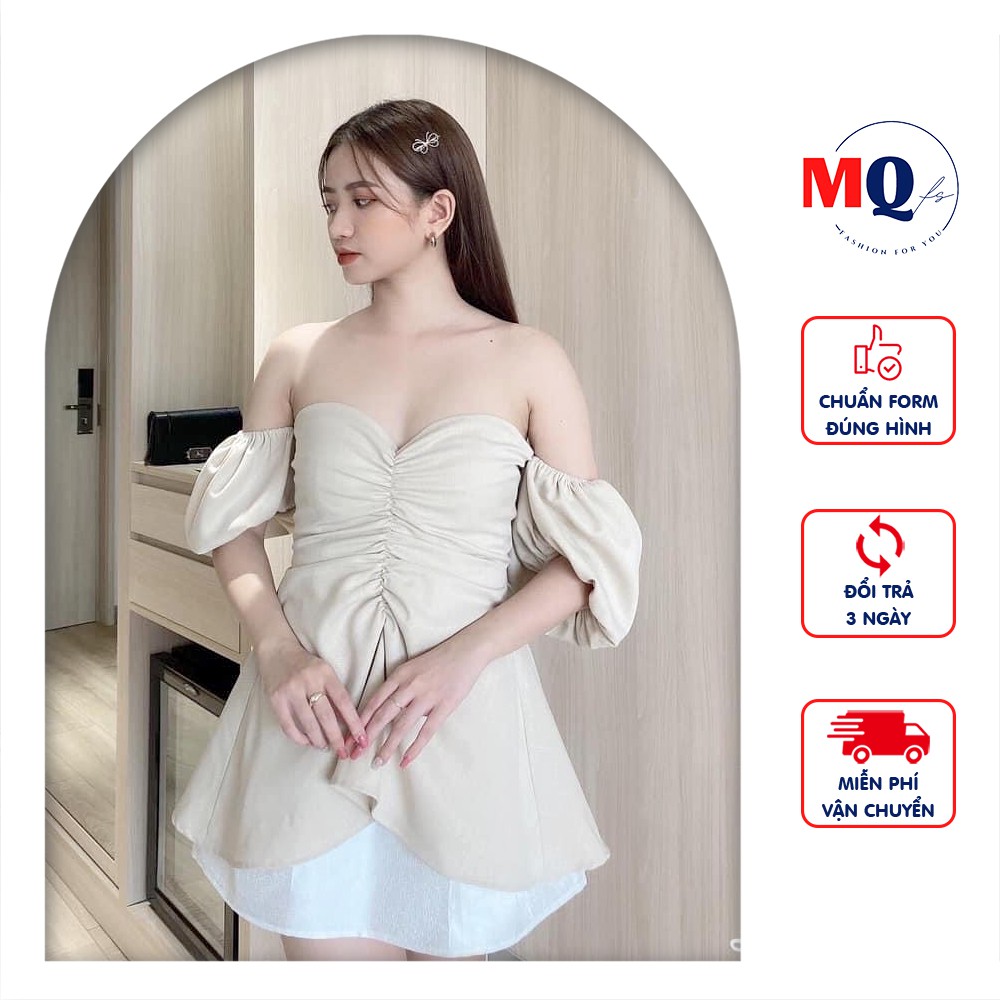 Áo trễ vai tay bồng nhúm ngực xòe đuôi cá MQ CLOTHING áo thiết kế chun vai kiểu dáng gợi cảm nữ tính